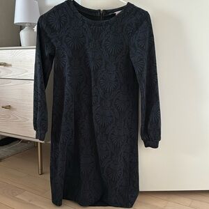 Loft navy blue jacquard long sleeve shirt dress